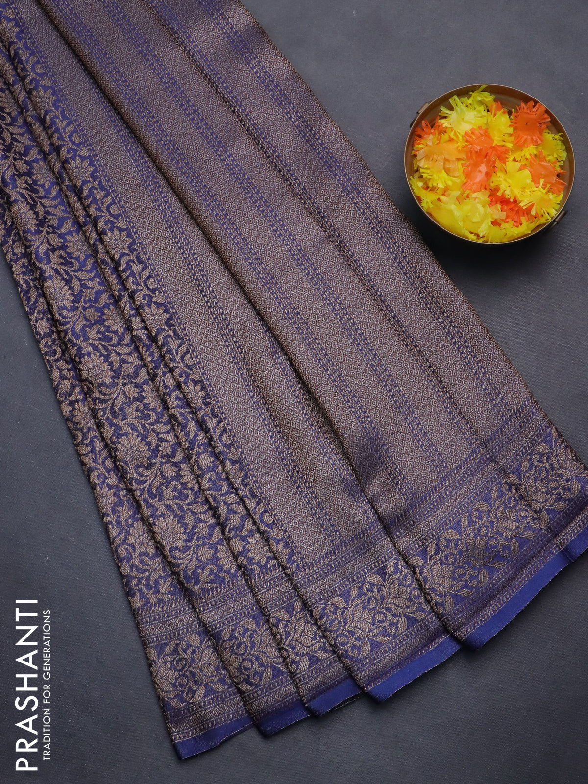 Banarasi semi crepe saree blue with allover thread & zari woven brocade weaves and woven border
