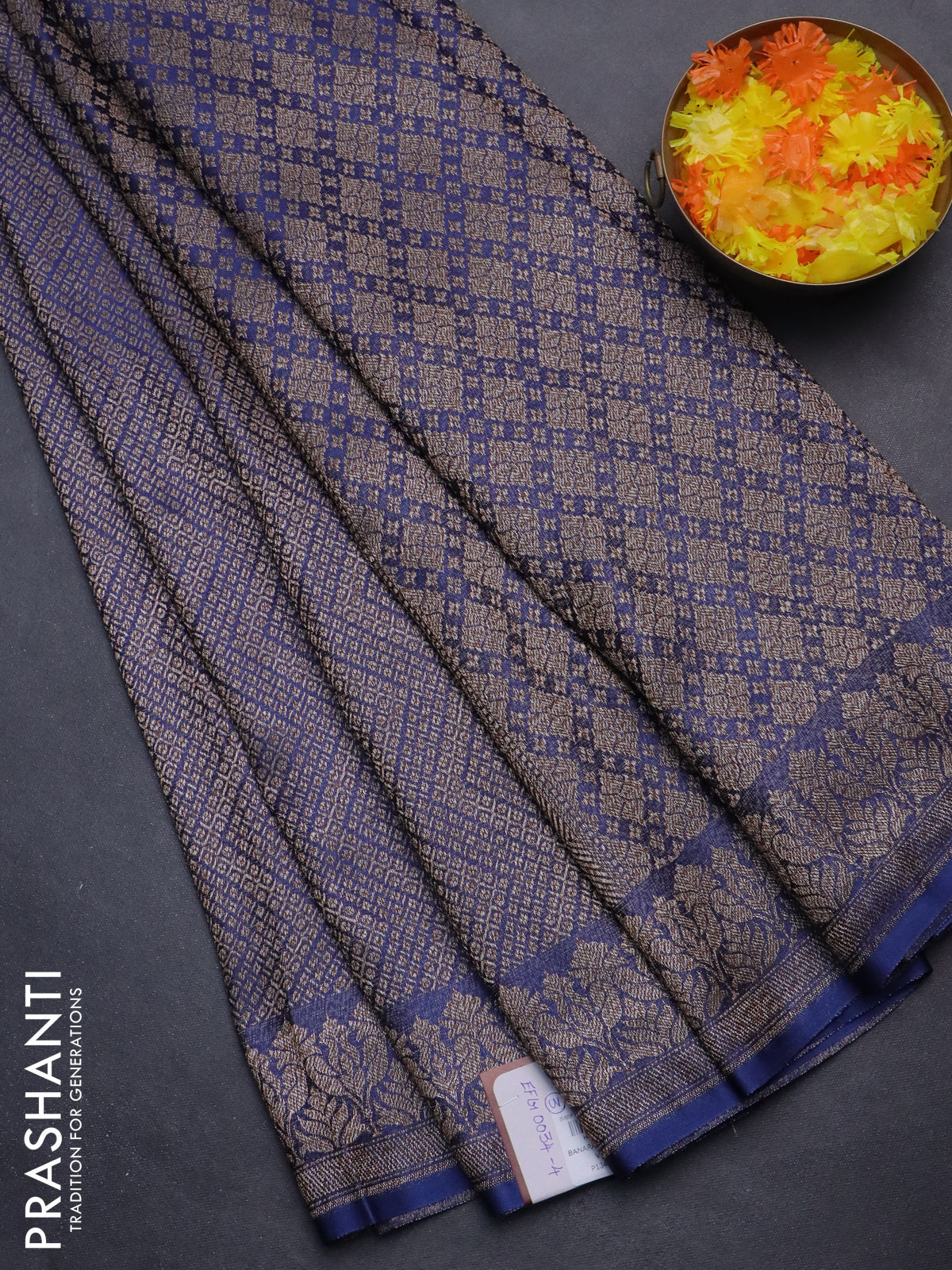 Banarasi semi crepe saree blue with allover thread & zari woven brocade weaves and woven border