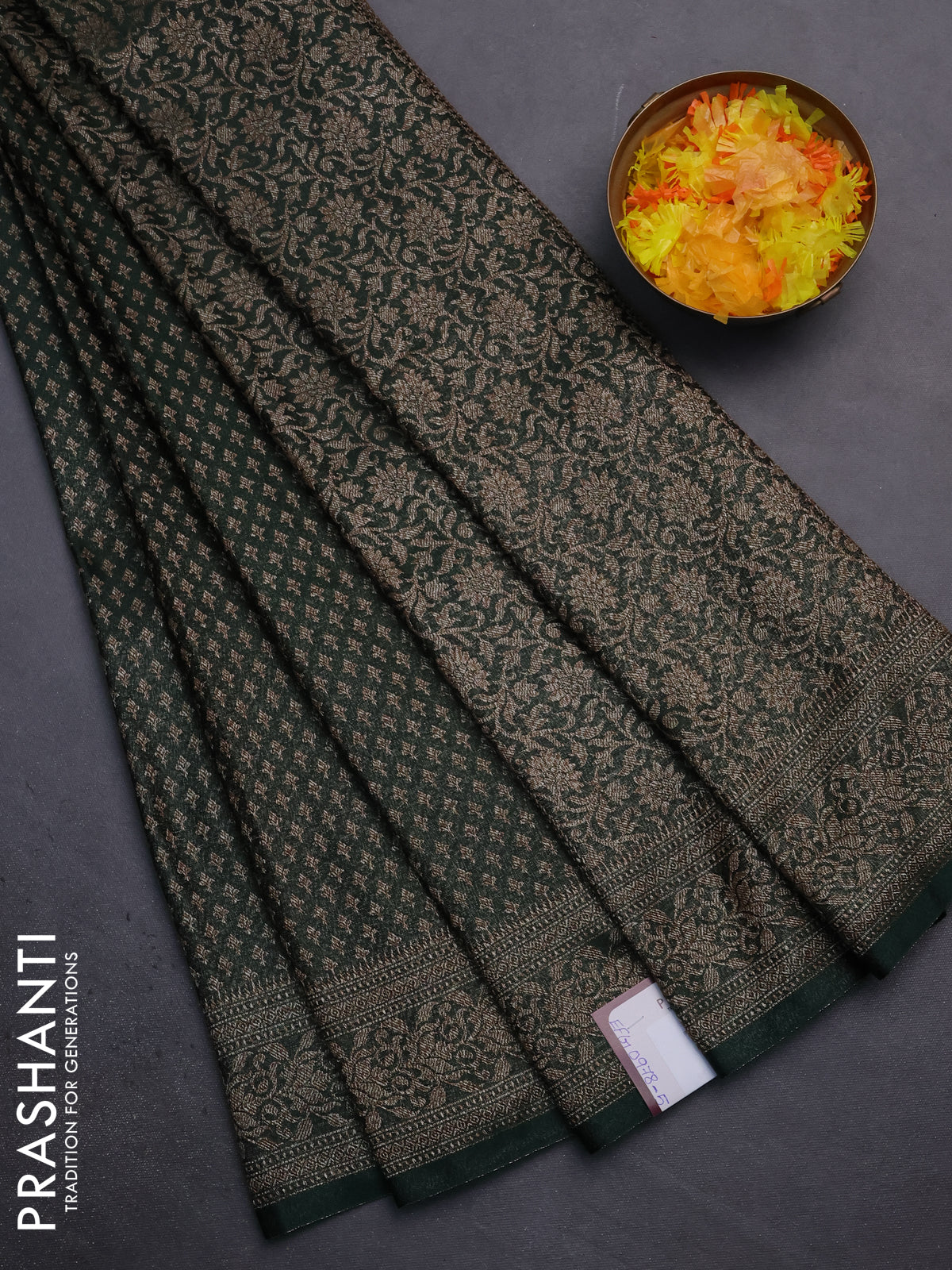 Banarasi semi silk saree green with allover thread & zari woven butta weaves and woven border