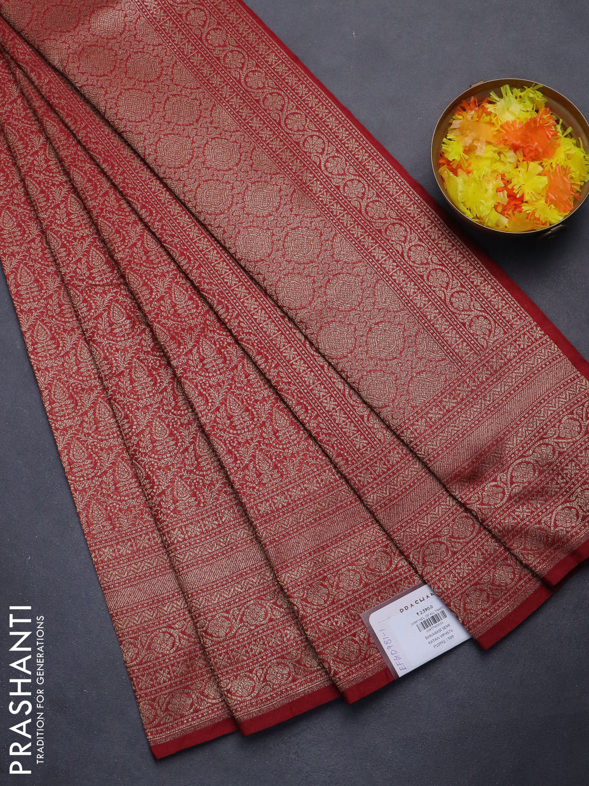 Banarasi semi silk saree maroon with allover thread & zari woven butta weaves and woven border