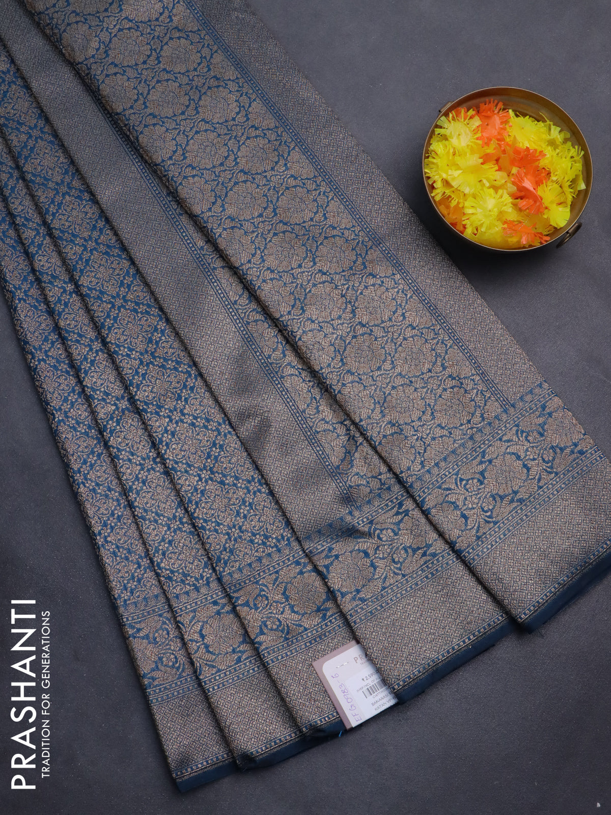 Banarasi semi silk saree cs blue with allover thread & zari weaves and woven border