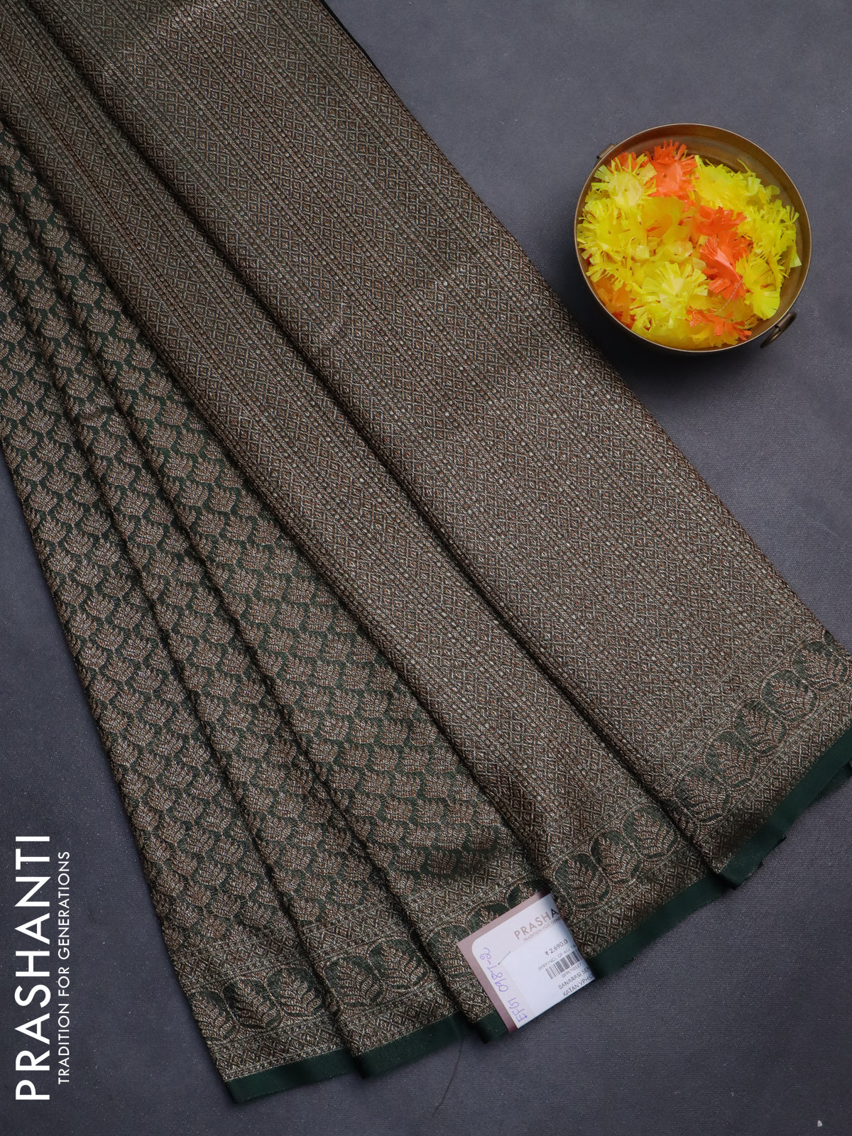 Banarasi semi silk saree green with allover thread & zari weaves and woven border
