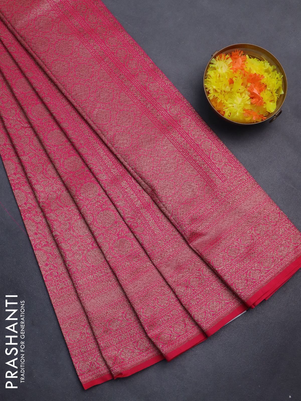 Banarasi semi silk saree pink with allover thread & zari weaves and woven border