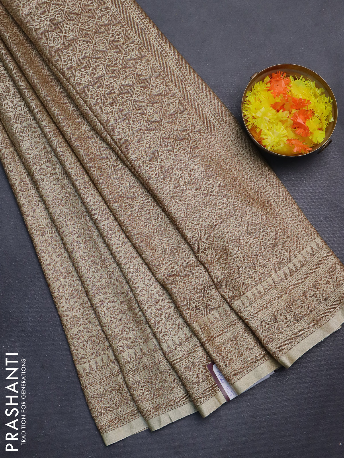 Banarasi semi silk saree cream with allover thread & zari weaves and woven border