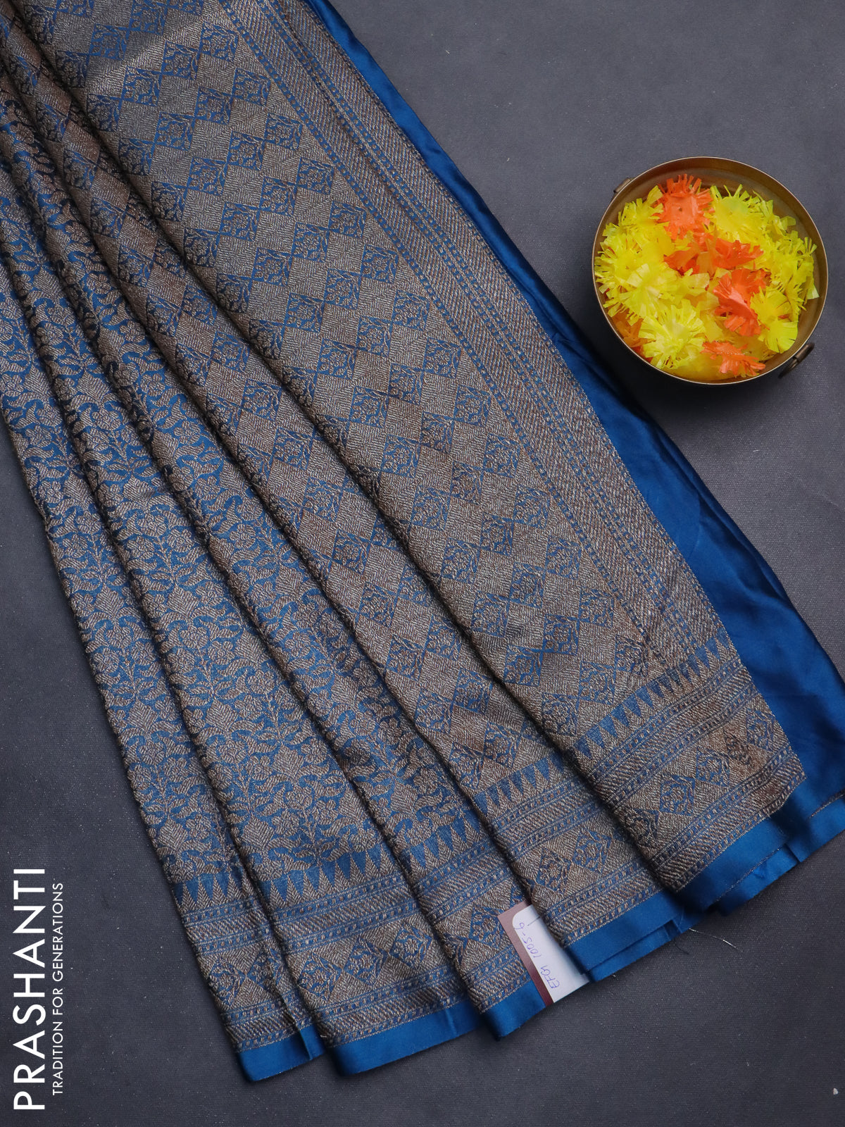 Banarasi semi silk saree cs blue with allover thread & zari weaves and woven border