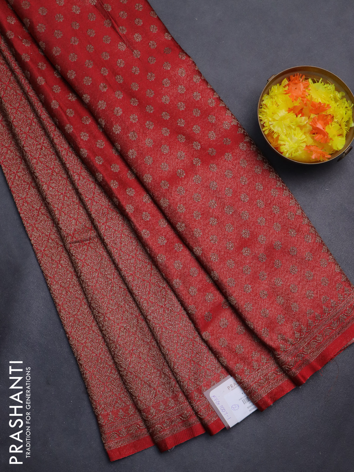 Banarasi semi silk saree maroon with allover thread & zari weaves and woven border