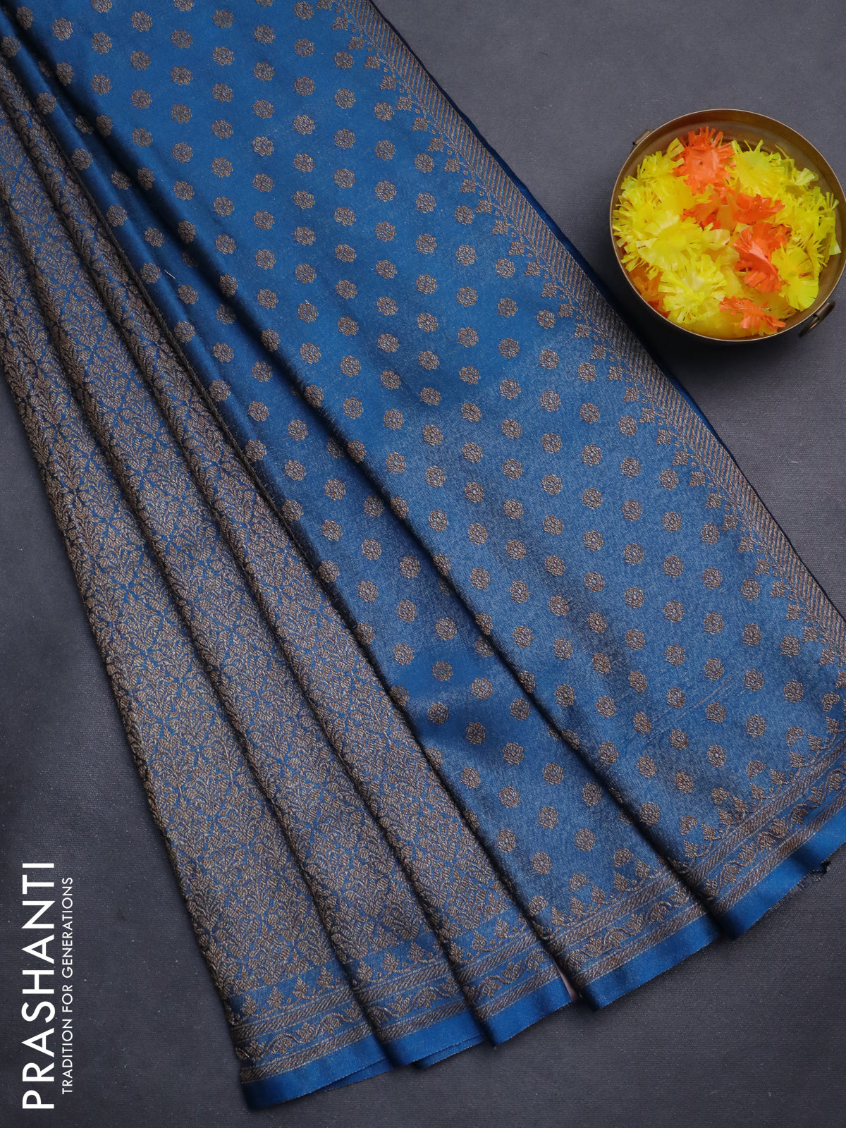 Banarasi semi silk saree cs blue with allover thread & zari weaves and woven border