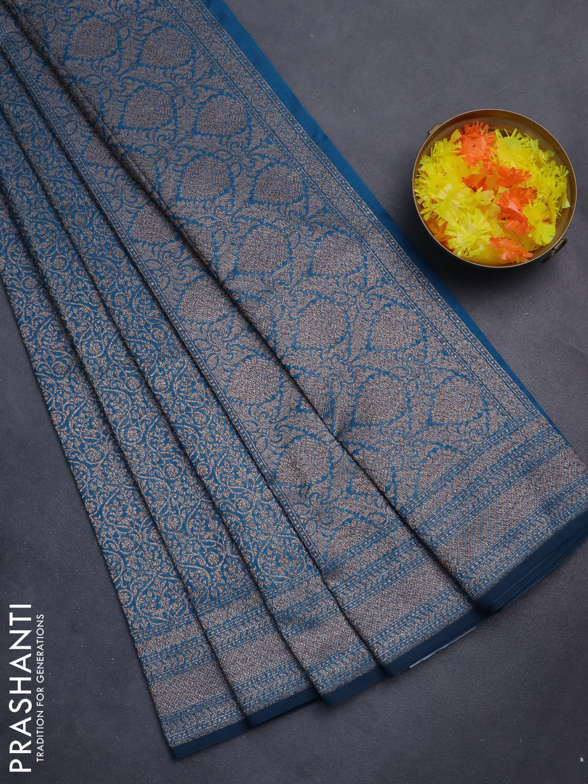 Banarasi semi silk saree cs blue with allover thread & zari weaves and woven border