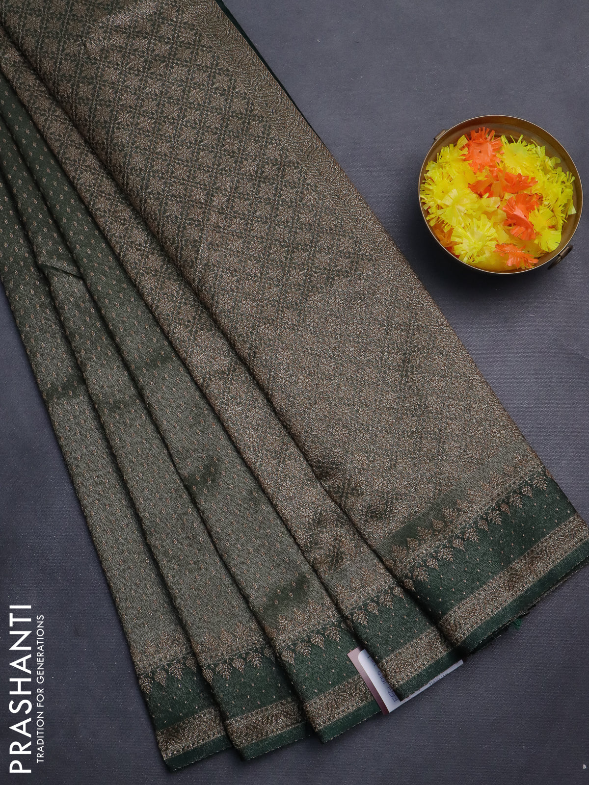 Banarasi semi silk saree green with allover thread & zari woven butta weaves and woven border