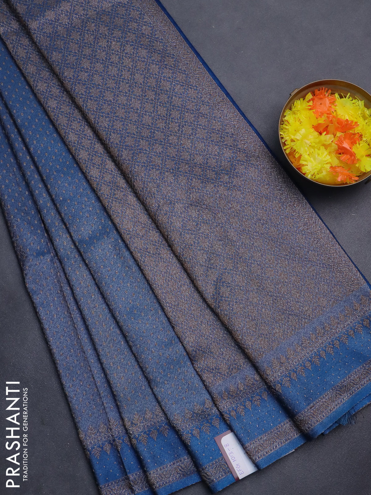 Banarasi semi silk saree cs blue with allover thread & zari woven butta weaves and woven border