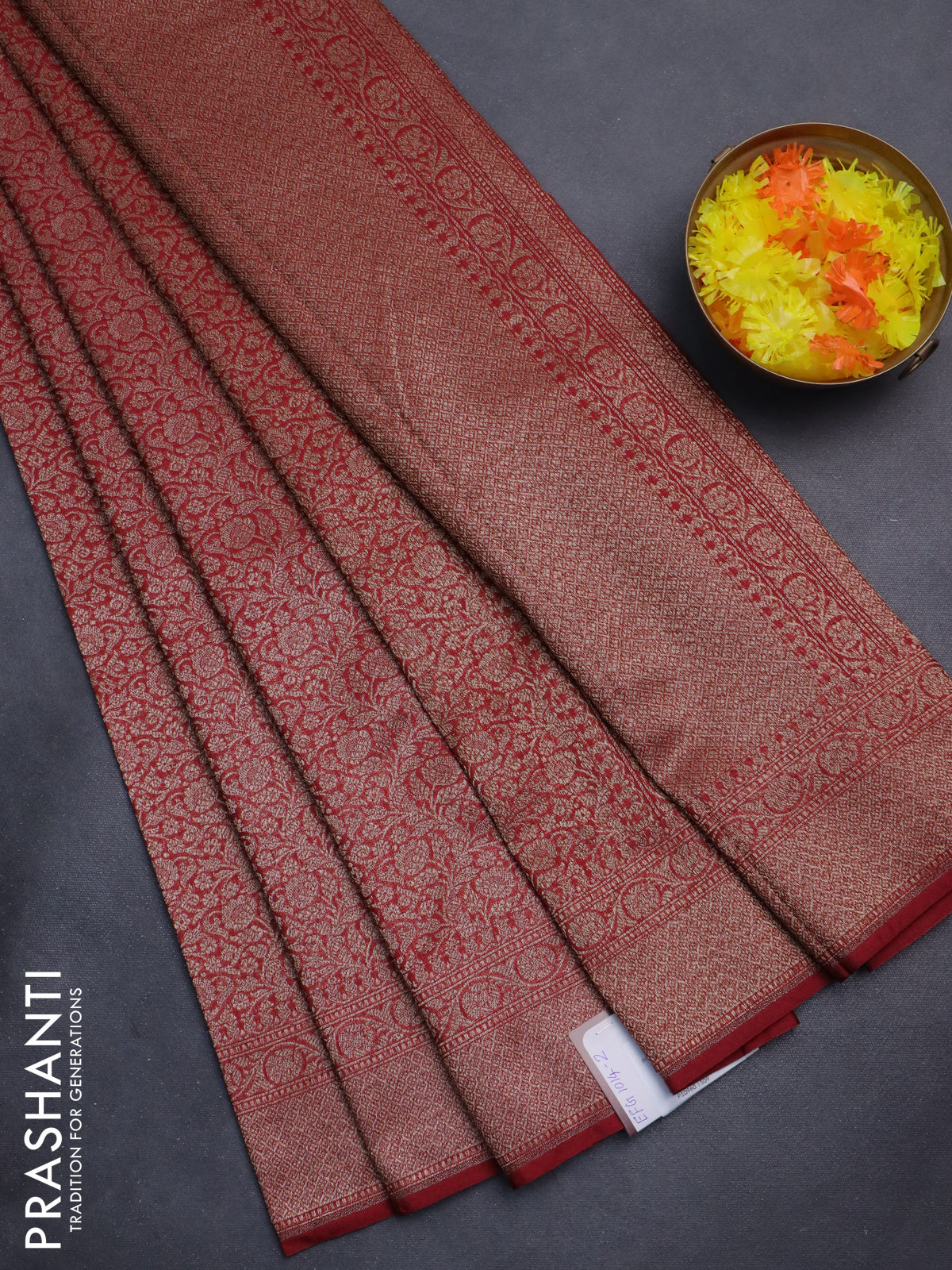Banarasi semi silk saree maroon with allover thread & zari weaves and woven border