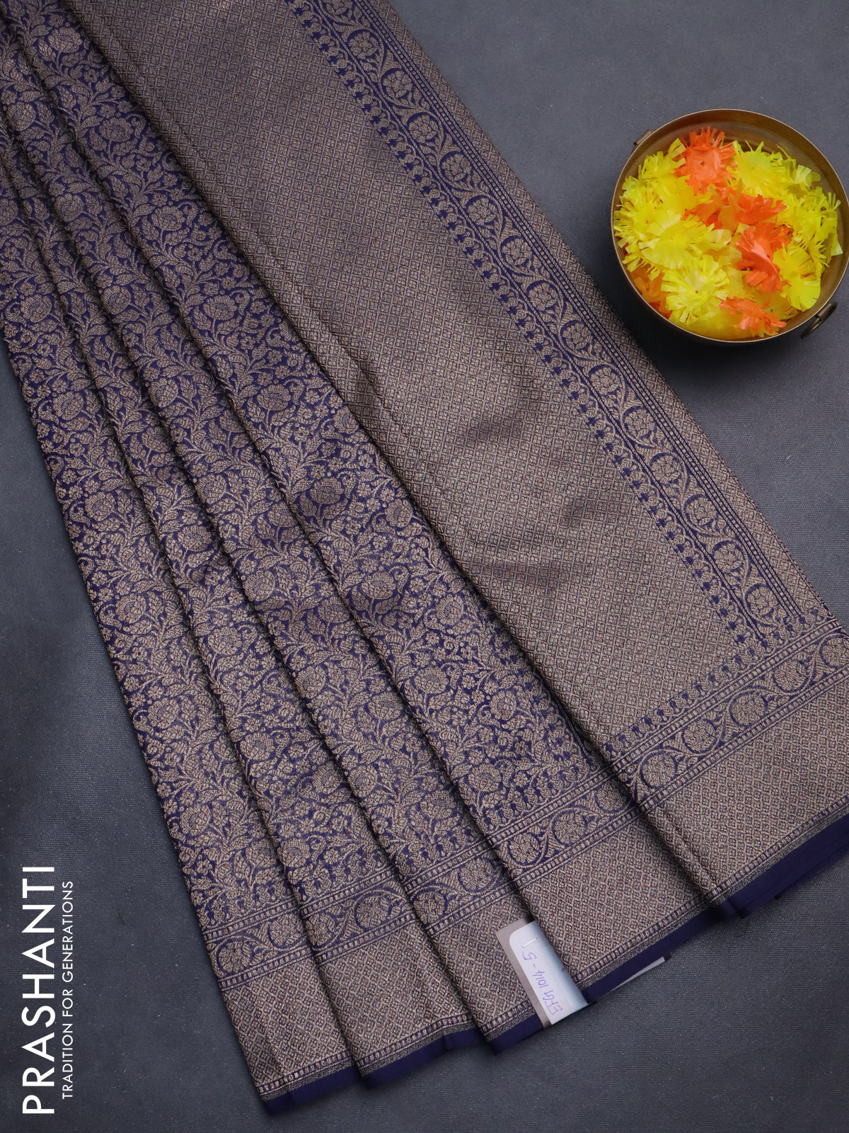 Banarasi semi silk saree blue with allover thread & zari weaves and woven border