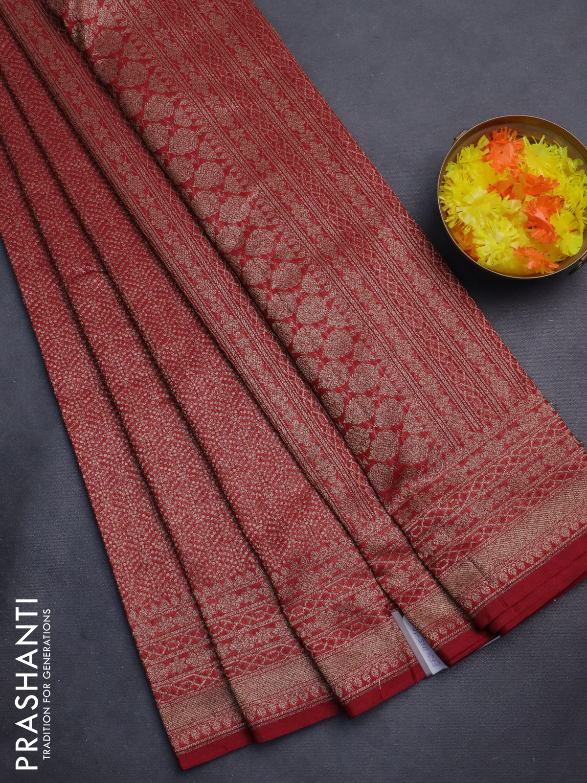 Banarasi semi silk saree maroon with allover thread & zari weaves and woven border