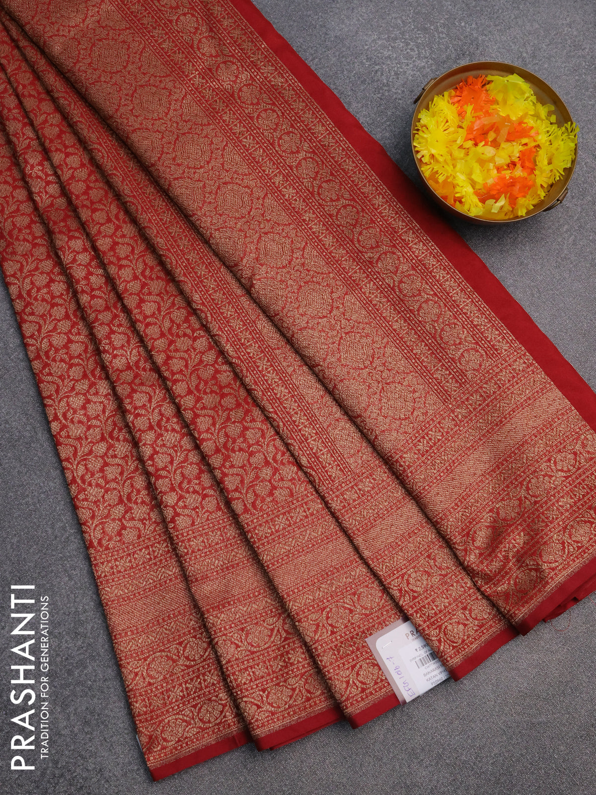 Banarasi semi silk saree maroon with allover thread & zari weaves and woven border
