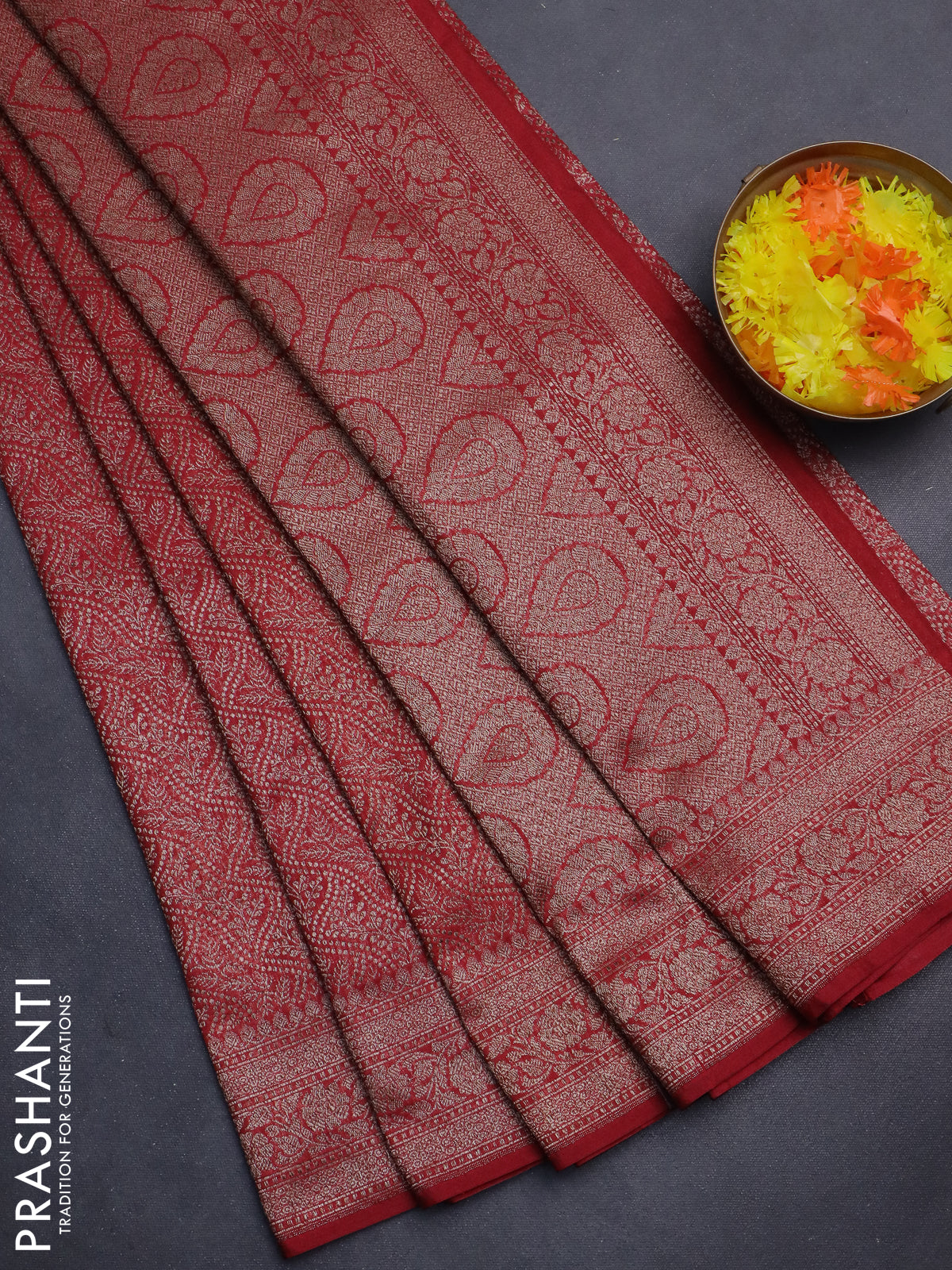 Banarasi semi silk saree maroon with allover thread & zari weaves and woven border