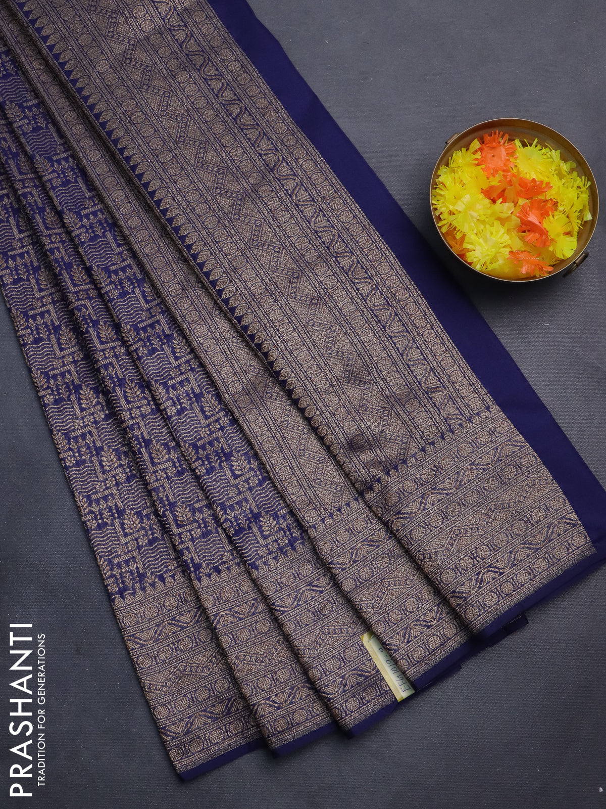 Banarasi semi silk saree blue with allover thread & zari weaves and woven border