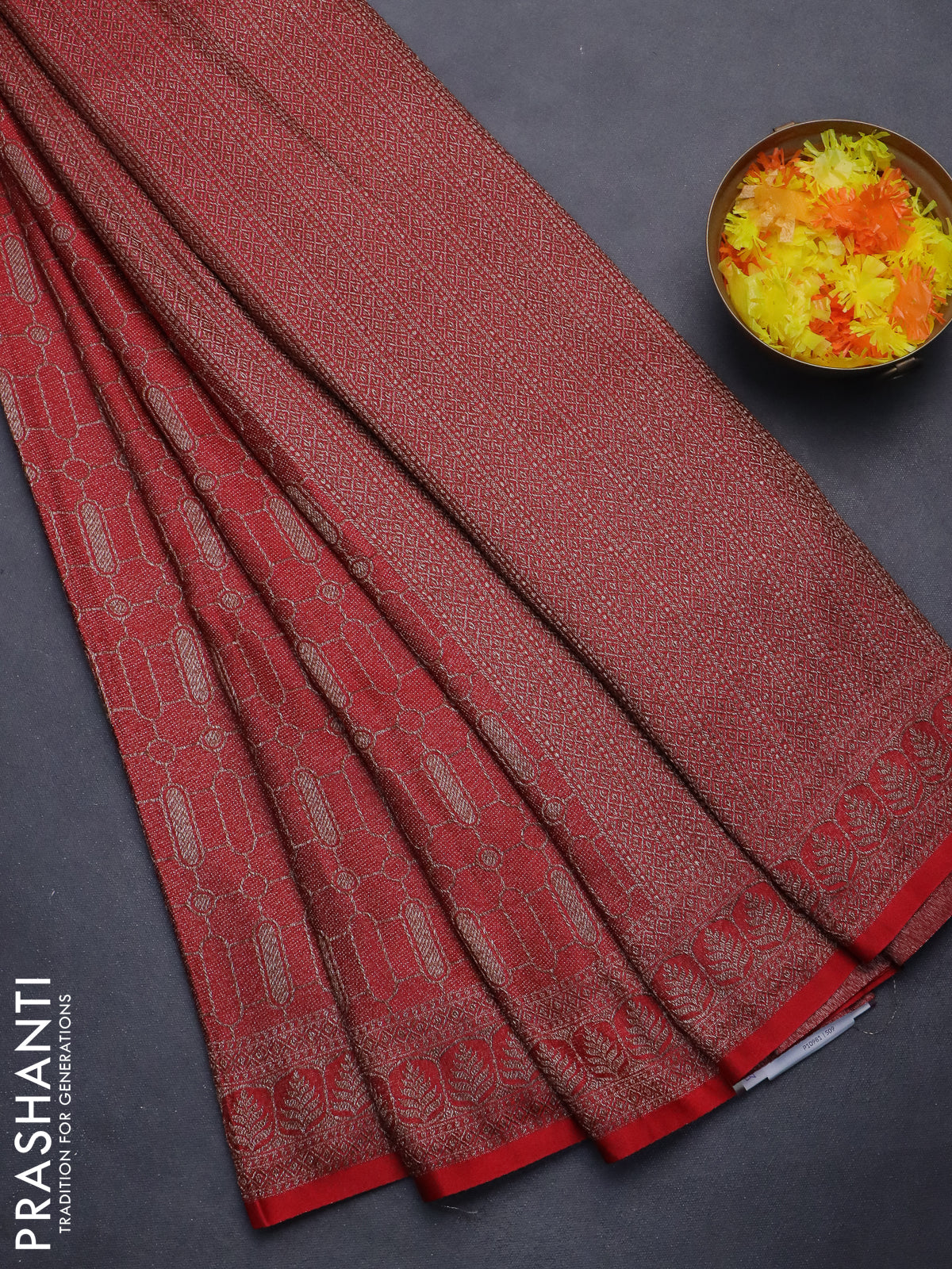 Banarasi semi silk saree maroon with allover thread & zari weaves and woven border
