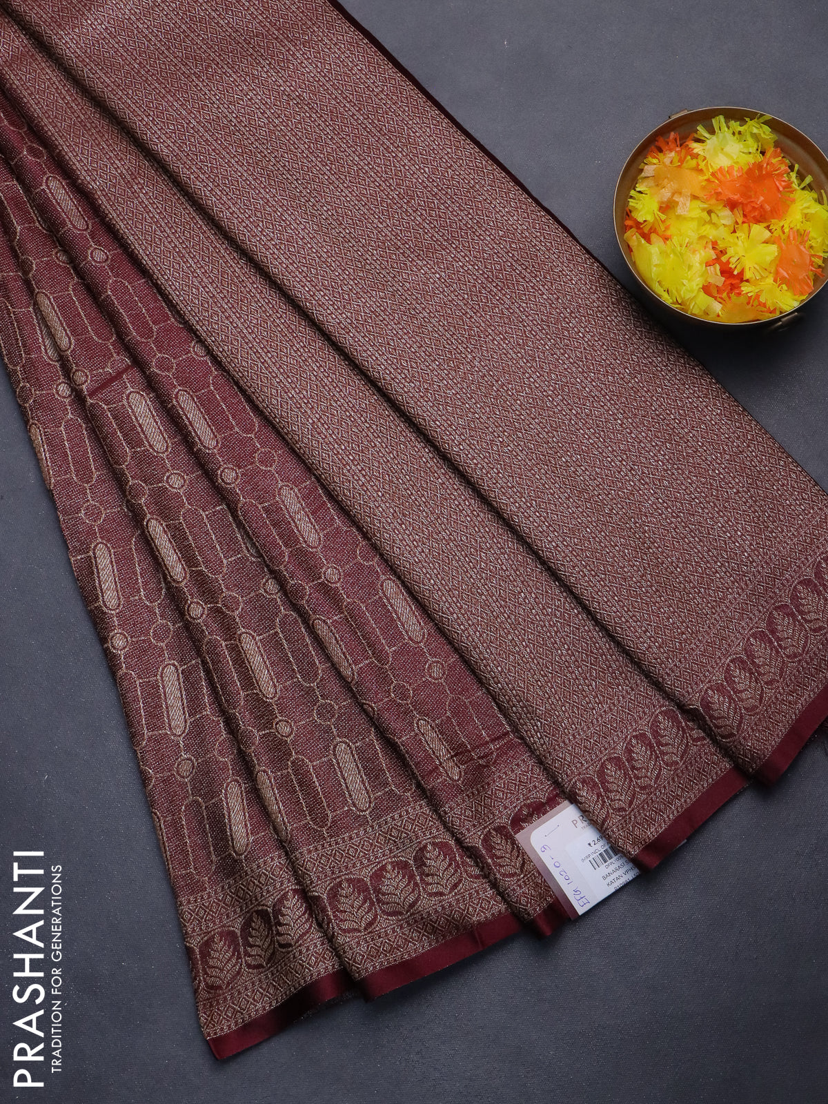 Banarasi semi silk saree deep maroon with allover thread & zari weaves and woven border