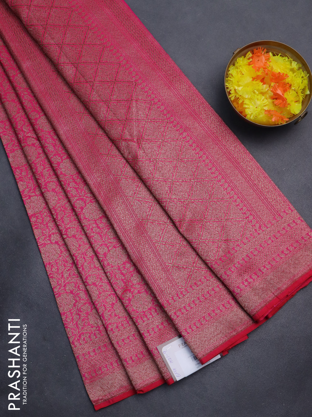 Banarasi semi silk saree pink with allover thread & zari weaves and woven border