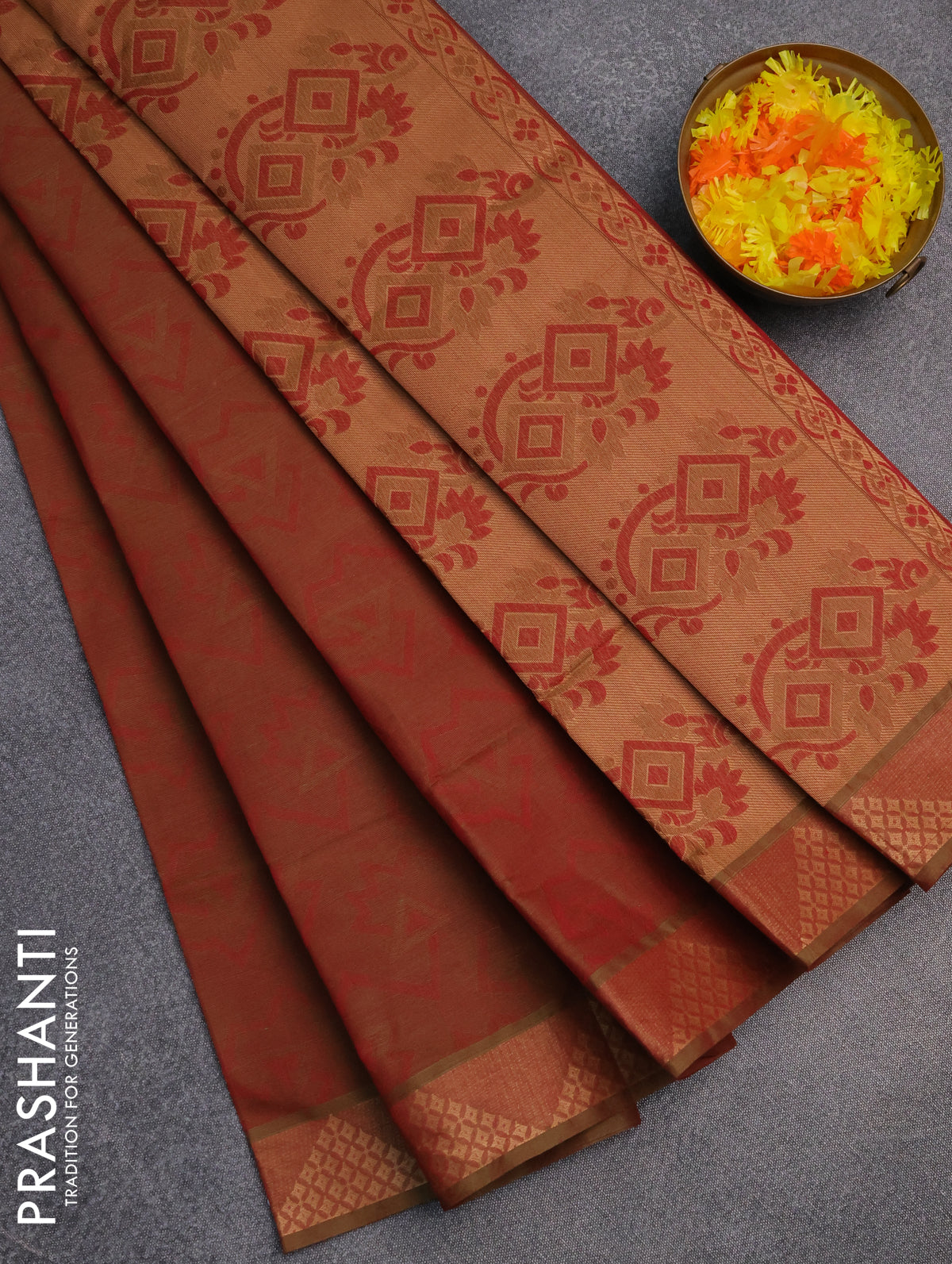 Coimbatore cotton saree dual shade of maroonish green with allover self emboss and thread woven border