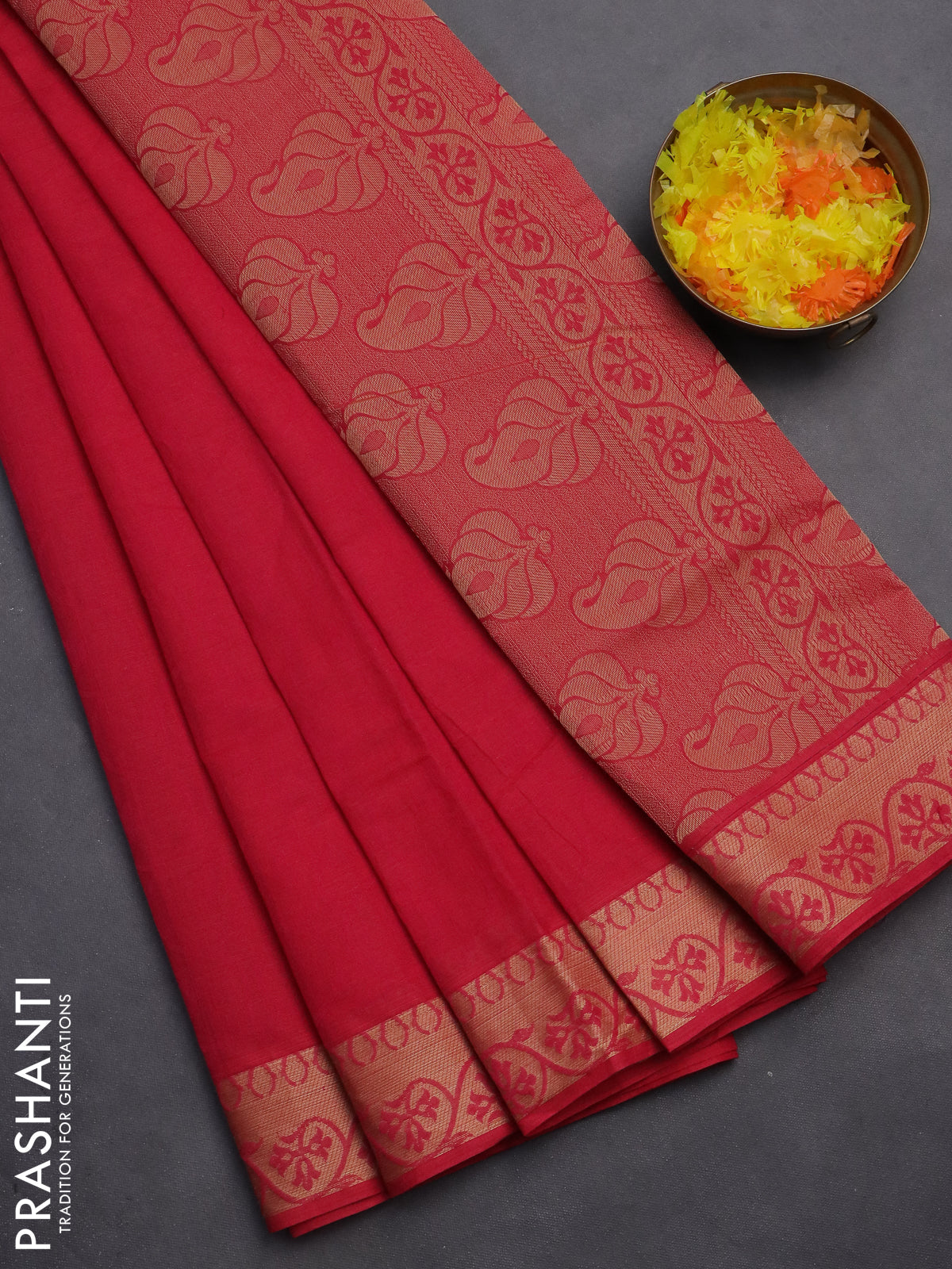 Coimbatore cotton saree pink with allover self emboss and thread woven border