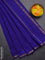 Arani semi silk saree royal blue with plain body and small zari woven border