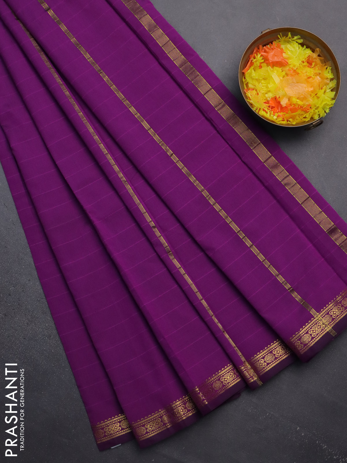 Arani semi silk saree purple with plain body and zari woven border