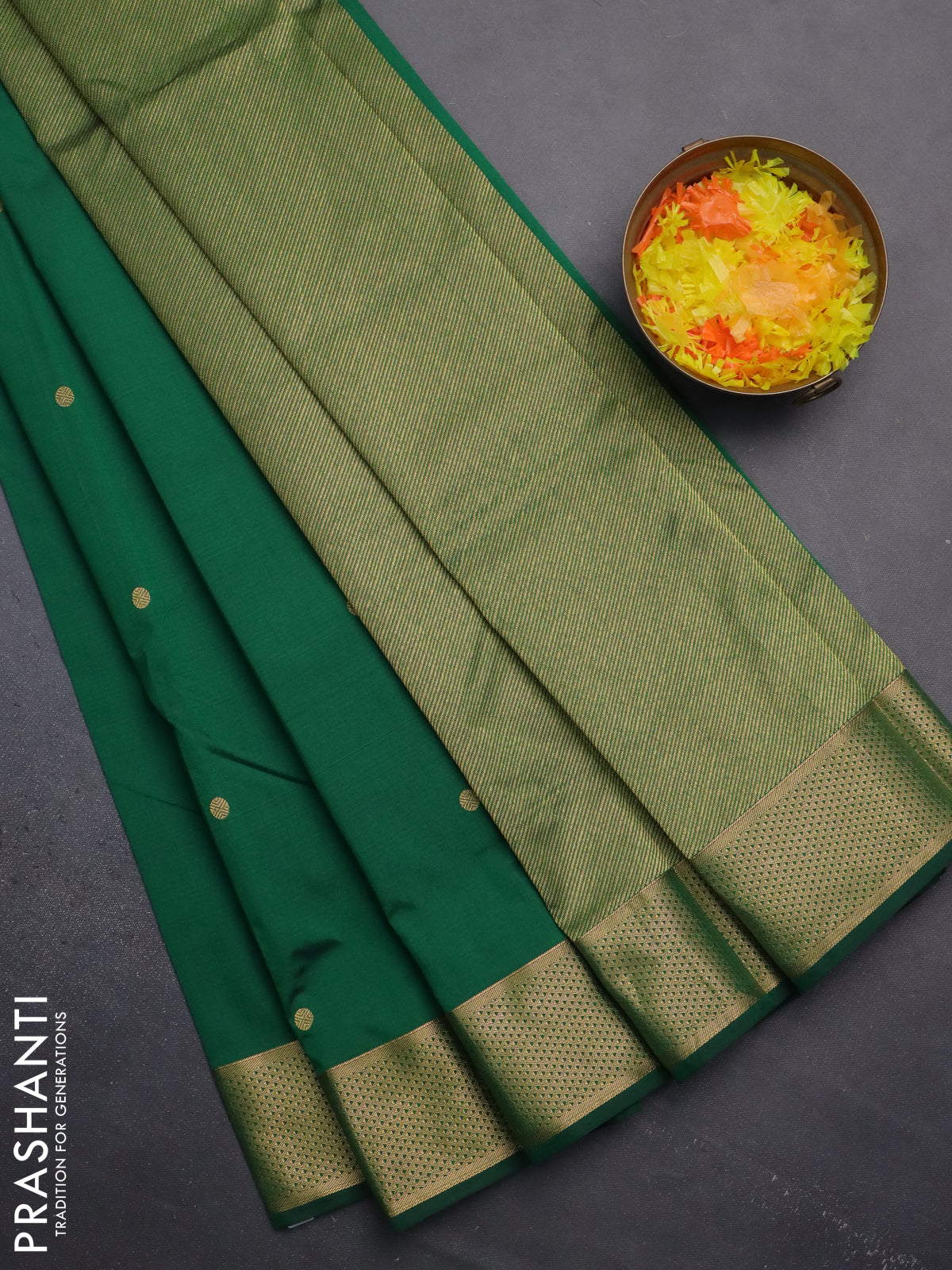 Arani semi silk saree green with zari woven buttas and zari woven border