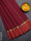 Arani semi silk saree dark magenta pink and dual shade of orange with plain body and paisley zari woven simple border