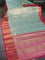 Bangalori tissue silk saree teal blue and pink with allover zari woven brocade weaves and long zari woven border