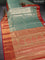 Bangalori tissue silk saree teal green and red with allover zari woven brocade weaves and long zari woven border