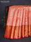 Bangalori tissue silk saree peach pink and red with allover zari woven brocade weaves and long zari woven border