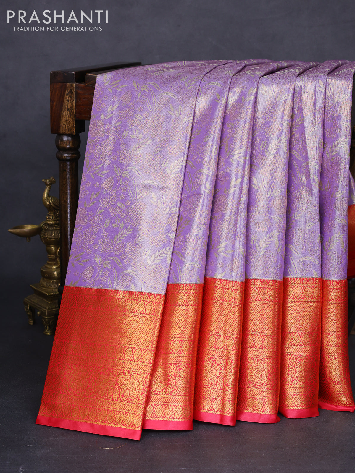 Bangalori tissue silk saree lavender and pink with allover zari woven brocade weaves and long zari woven border