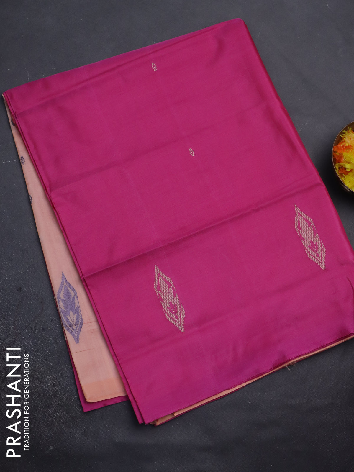 Banana pith saree pink and pale orange with thread woven buttas in borderless style