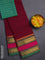 Chettinad cotton saree dark magenta pink and green with thread woven buttas and rettapet zari woven border