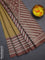 Chappa saree mustard shade and brown with allover small zari checked pattern and printed border