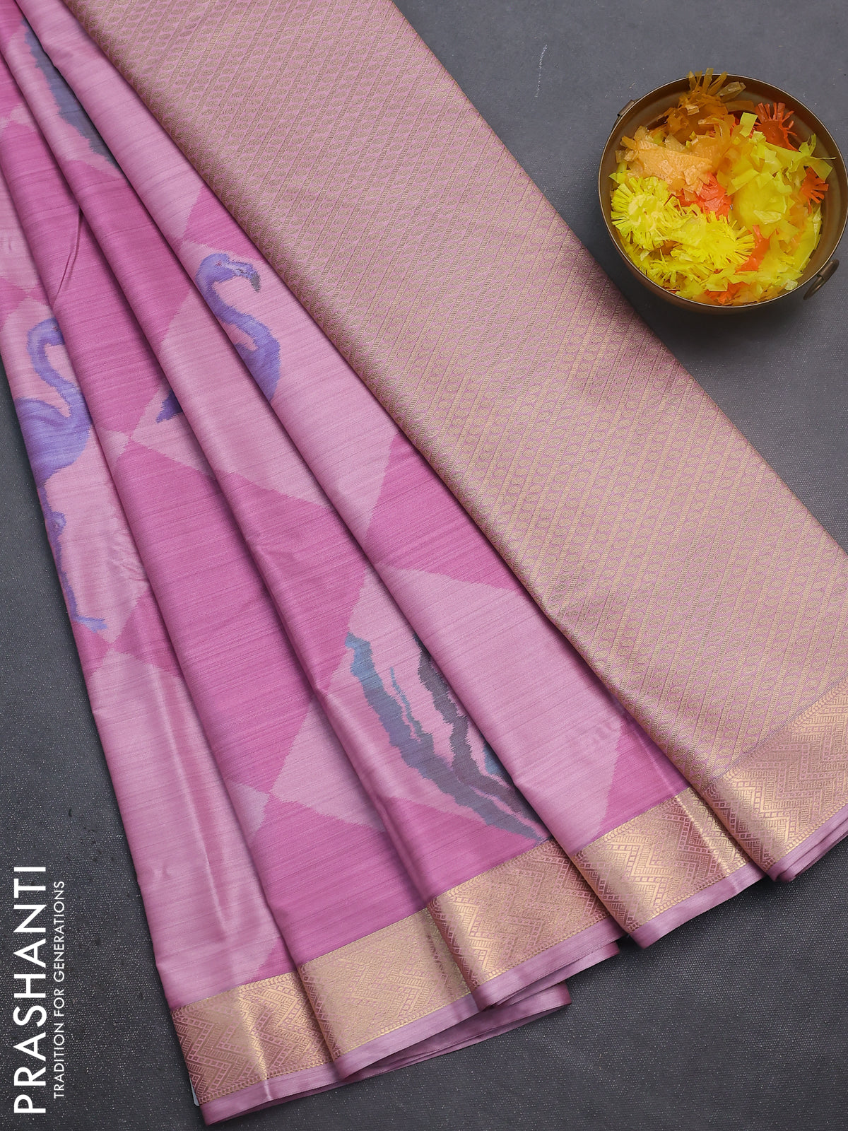 Bangalori semi silk saree pastel pink with allover ikat weaves and zari woven border