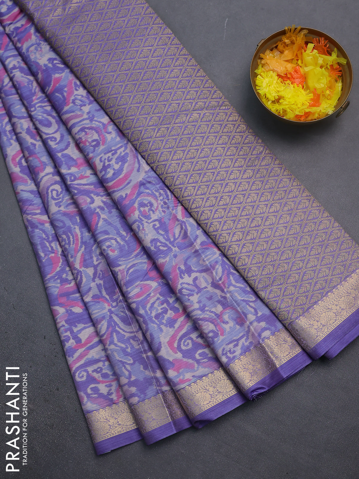 Bangalori semi silk saree lavender with allover ikat weaves and zari woven border