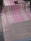 Bangalori semi silk saree pastel pink and grey with elephant butta ikat weaves and zari woven border