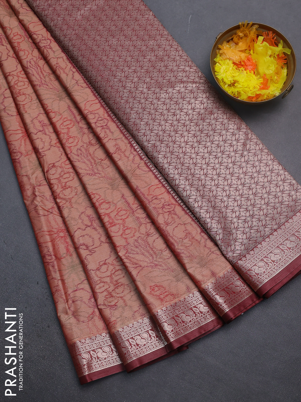 Bangalori semi silk saree sandal and maroon with allover ikat weaves and zari woven border