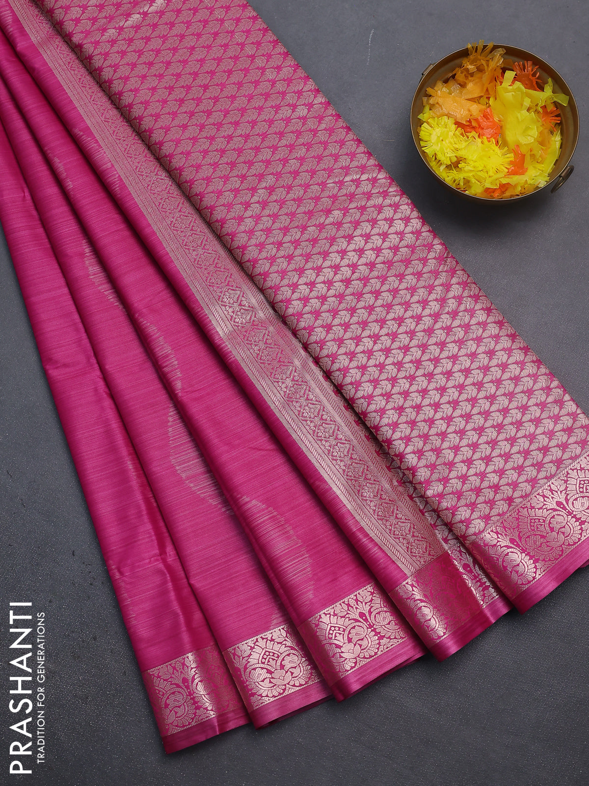 Bangalori semi silk saree pink with allover ikat weaves and zari woven border