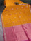 Kora silk cotton saree mustard yellow and pink with thread & zari woven floral buttas and zari woven border