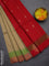 Kora silk cotton saree beige and red with zari woven buttas and zari woven butta border
