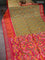Ikat soft silk saree elaichi green and pink with allover ikat weaves and long zari woven ikat style border