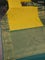 Kanchipuram silk saree yellow and green shade with allover zari woven brocade weaves and long rich zari woven border