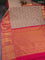 Kanchipuram silk saree pastel brown and pink with allover silver zari woven brocade weaves and long rich zari woven border