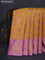Kanchipuram tissue silk saree yellow and pink with allover zari woven brocade weaves and rich zari woven annam border