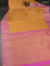 Kanchipuram tissue silk saree yellow and pink with allover zari woven brocade weaves and rich zari woven annam border