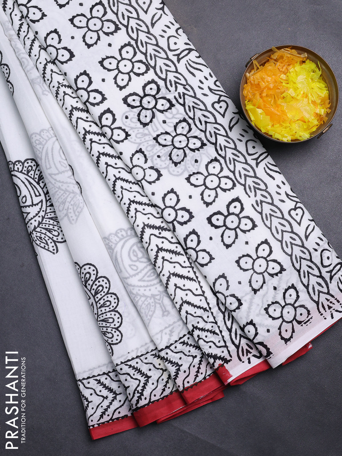 Jaipur cotton saree off white and maroon with annam butta prints and printed border