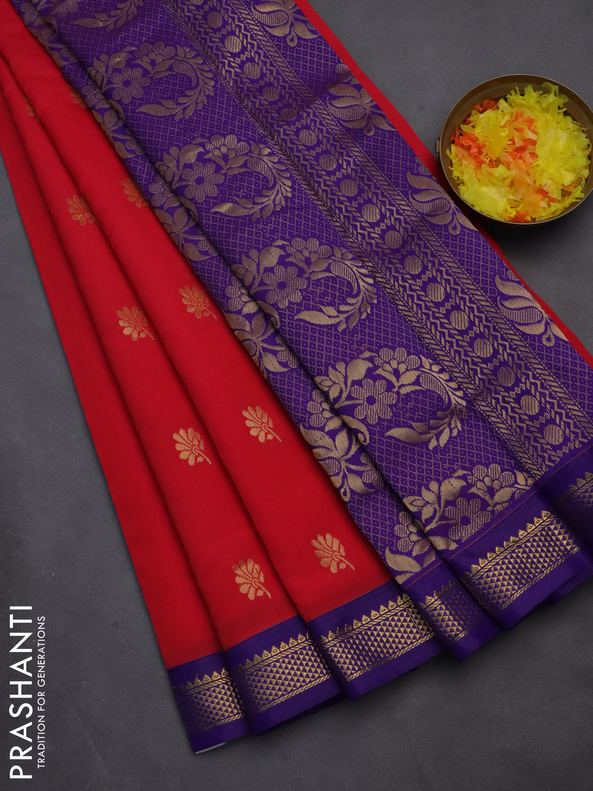 10 yards salem silk saree red and violet with zari woven buttas and zari woven border